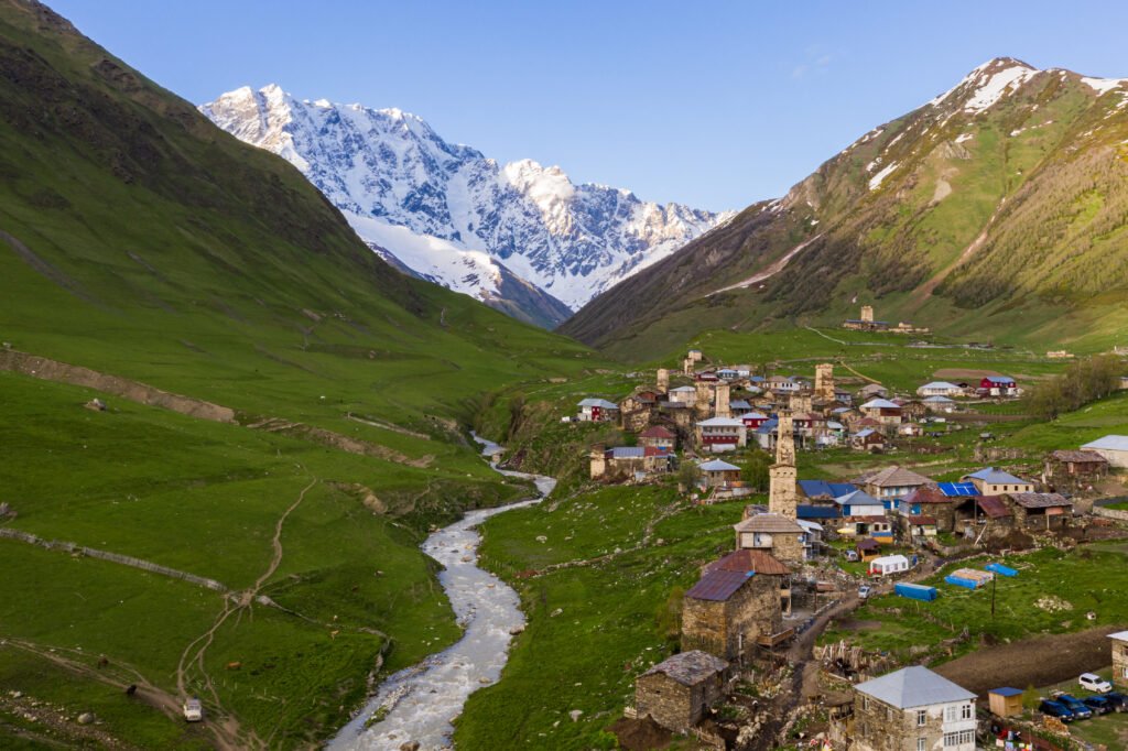 high angle view historic ushguli village scenery georgia